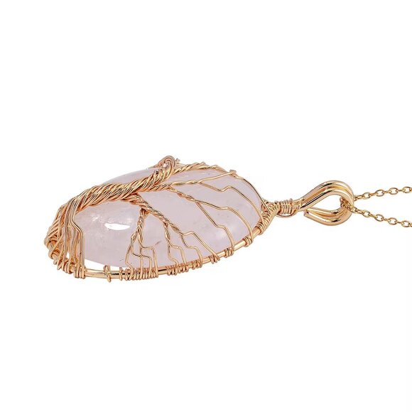 NEW Tree of Life Pendant in Goldtone w/White Crystal Quartz on Stainless Steel - Picture 2 of 4